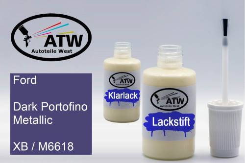 Ford, Dark Portofino Metallic, XB / M6618: 20ml Lackstift + 20ml Klarlack - Set, von ATW Autoteile West.